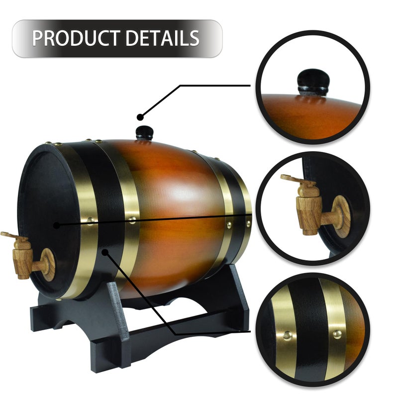 AIMEE-JL 1.5L Whiskey Barrel Dispenser Oak Aging Barrels Home Whiskey Barrel Decanter for Wine, Spirits, Beer, and Liquor (Brown) - Image 3